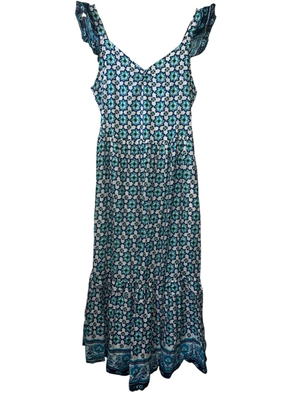 Lucky Brand 100% Cotton Bohemian Medallion Tile Print Maxi Dress Summer